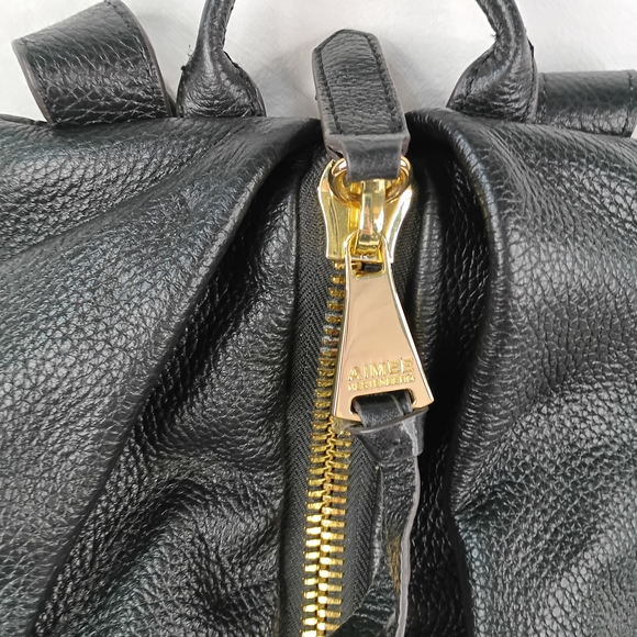 Aimee Kestenberg Tamitha Black Pebbled Leather Center Zip Backpack Gold Hardware - Picture 2 of 10